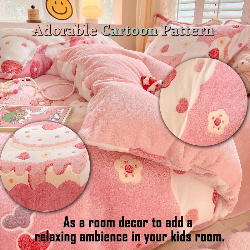 MorroMorn Pink Duvet Cover Queen, Cream Cake Kawaii Bedding Sets, Fluffy Comforter Covers Set, Down Alternative Blanket Ultra Soft Cute for Girls Kids Teen Women Full Double Size - Image 4